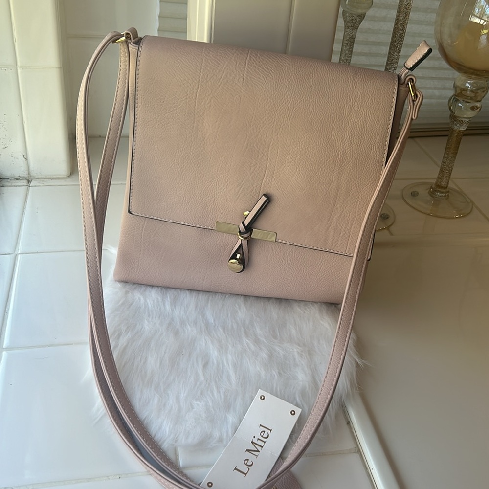 Le Miel  crossbody Clutch shoulder Vegan pink Saffiano bag